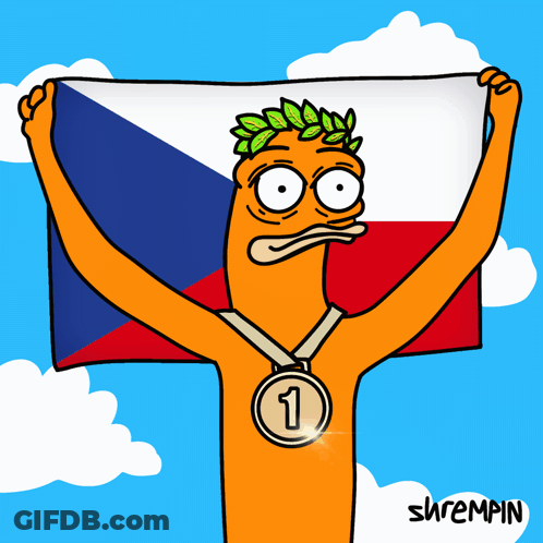 Cartoon Character Holding Flag And Medal Number 2 GIF