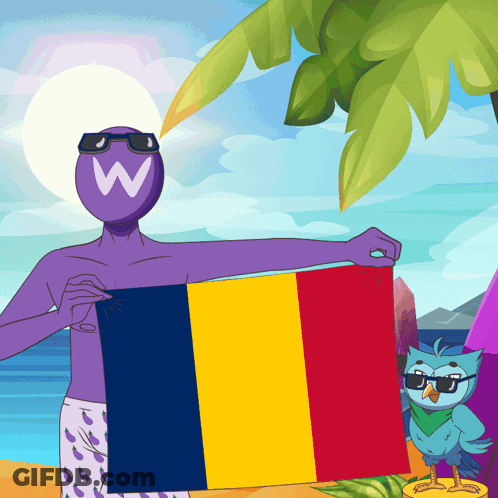 Cartoon Character Holding Flag With W GIF