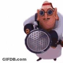 Cartoon Character Holding Flashlight And Wearing Glasses GIF