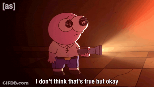 Cartoon Character Holding Flashlight Saying Not True GIF