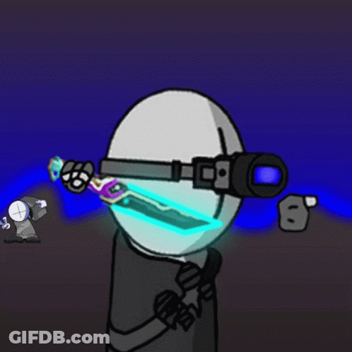 Cartoon Character Holding Glowing Sword With Binoculars GIF