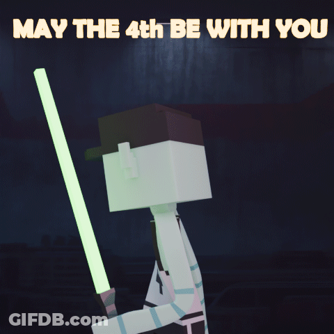 Cartoon Character Holding Green Lightsaber May The 4Th Be With You GIF