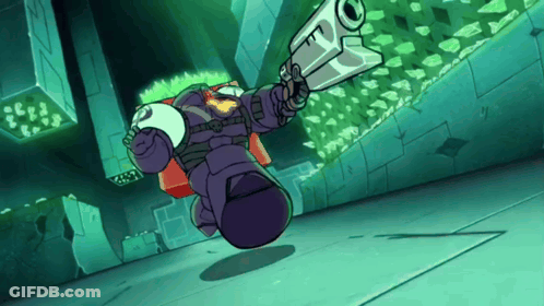 Cartoon Character Holding Gun In Dark Room GIF