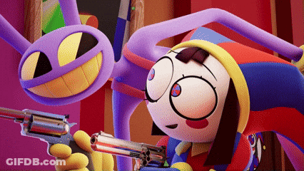 Cartoon Character Holding Gun Next To Cat GIF