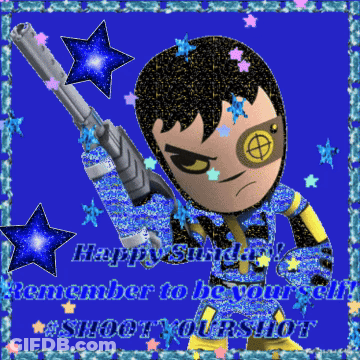 Cartoon Character Holding Gun Saying Happy Sunday GIF