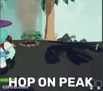 Cartoon Character Holding Gun Says Hop On Peak GIF