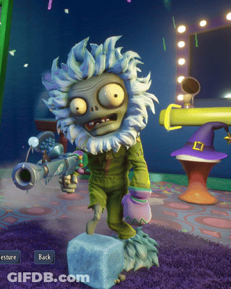 Cartoon Character Holding Gun With Back Button GIF