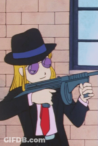 Cartoon Character Holding Gun With Hat And Sunglasses GIF