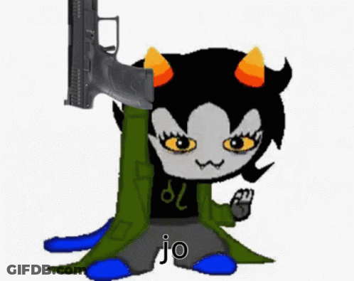 Cartoon Character Holding Gun With Letters Jo GIF