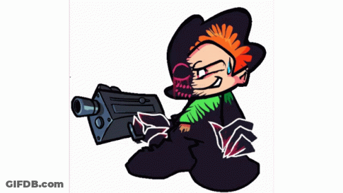 Cartoon Character Holding Gun With Skull On Head GIF