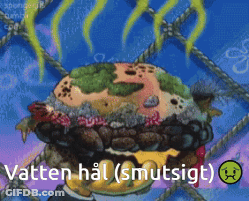 Cartoon Character Holding Hamburger Vatten Hal (Smutsigt) GIF