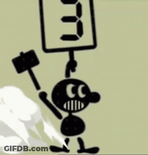 Cartoon Character Holding Hammer And Sign Number 9 GIF