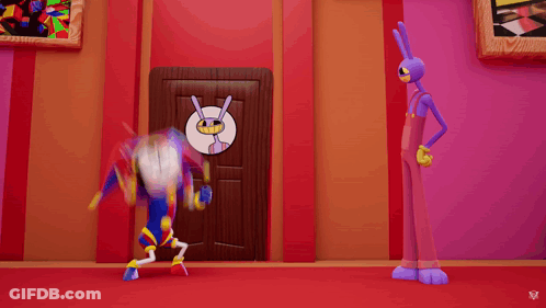 Cartoon Character Holding Hammer In Front Of Rabbit Door GIF