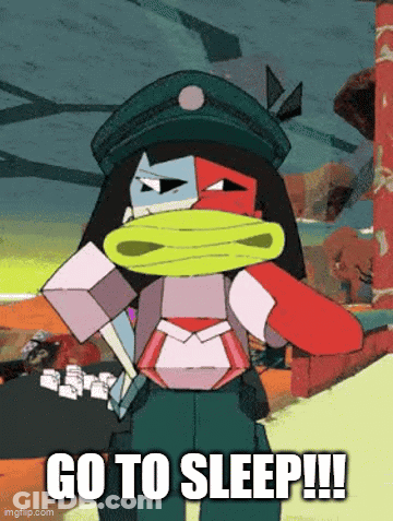 Cartoon Character Holding Hammer Saying Go To Sleep GIF