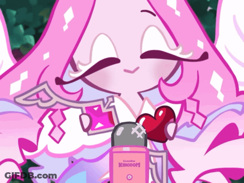 Cartoon Character Holding Heart Next To Cookie Run Kingdom Box GIF