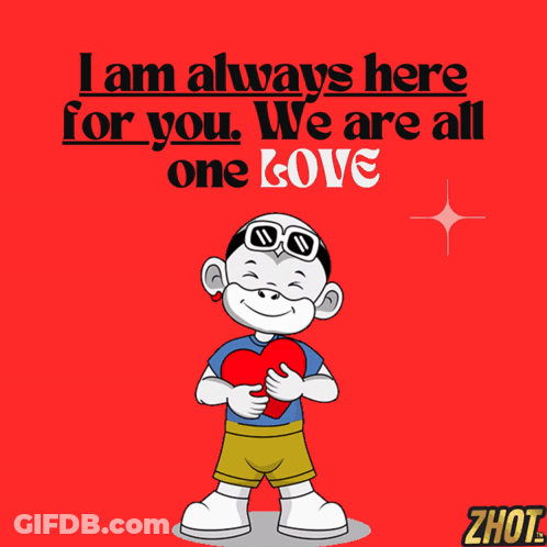 Cartoon Character Holding Heart Saying I Am Always Here For You GIF