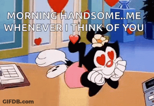 Cartoon Character Holding Heart Saying Morning Handsome GIF
