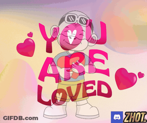 Cartoon Character Holding Heart Saying You Are Loved GIF