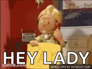 Cartoon Character Holding Hey Lady Sign GIF