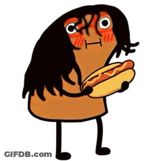 Cartoon Character Holding Hot Dog With Mustard GIF