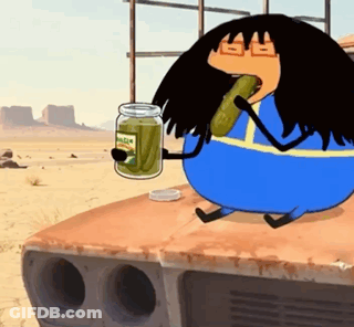 Cartoon Character Holding Jar Of Pickles GIF