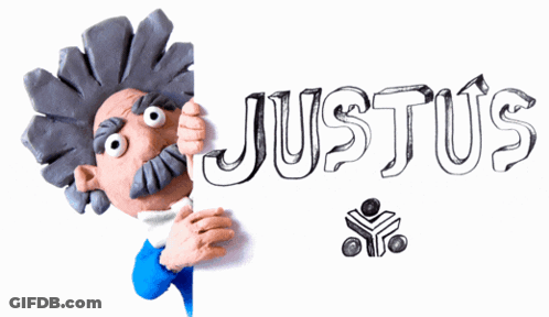 Cartoon Character Holding Justus Sign GIF