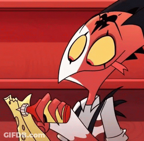 Cartoon Character Holding Ketchup And Pizza GIF