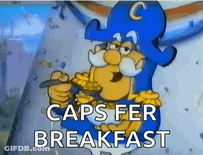 Cartoon Character Holding Knife Says Caps Fer Breakfast GIF