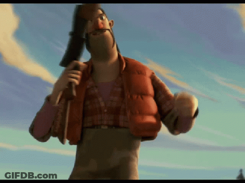 Cartoon Character Holding Large Axe GIF