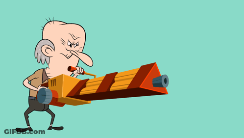 Cartoon Character Holding Large Gun With Triangle GIF