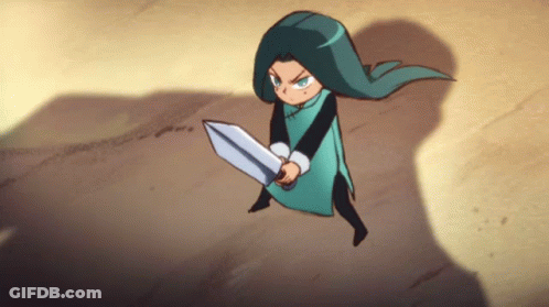 Cartoon Character Holding Large Sword GIF