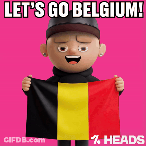 Cartoon Character Holding Let's Go Belgium Flag GIF