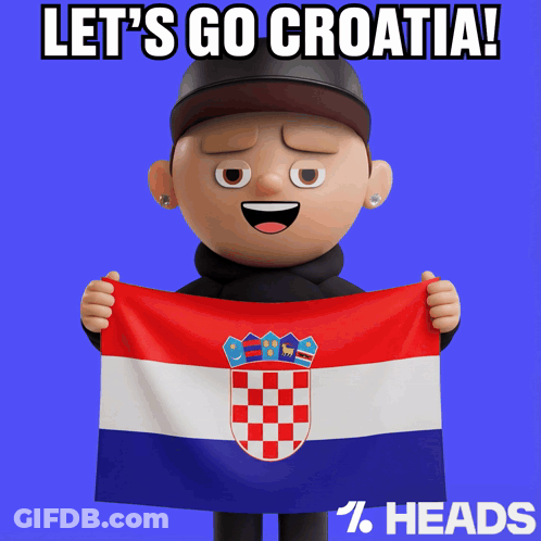 Cartoon Character Holding Let's Go Croatia Flag GIF