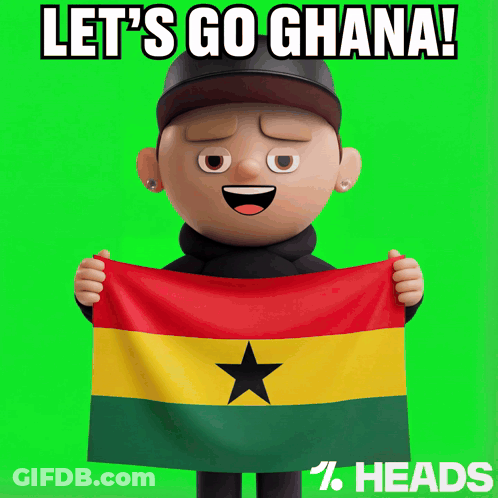 Cartoon Character Holding Let's Go Ghana Flag GIF