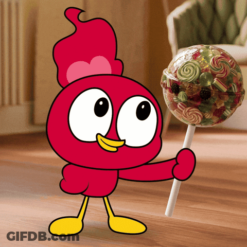 Cartoon Character Holding Lollipop With Candy Container GIF