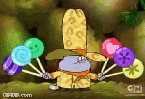 Cartoon Character Holding Lollipops GIF