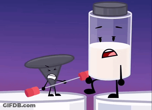 Cartoon Character Holding Marshmallow Next To Face Milk Bottle GIF
