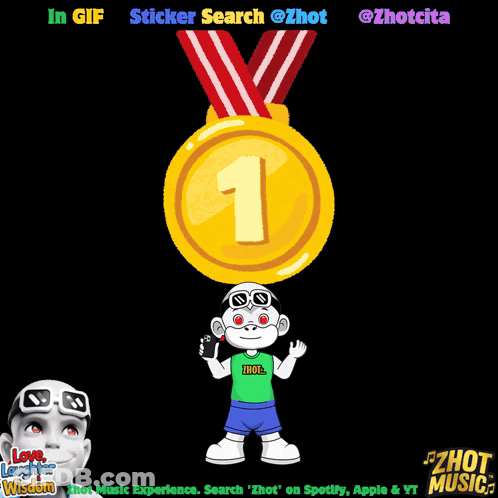 Cartoon Character Holding Medal Number 1 GIF