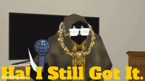 Cartoon Character Holding Microphone Saying Ha I Still Got It GIF