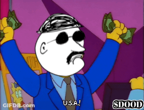 Cartoon Character Holding Money Saying USA GIF
