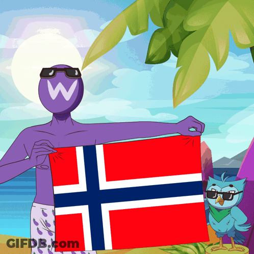 Cartoon Character Holding Norwegian Flag GIF