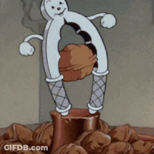 Cartoon Character Holding Nutcracker GIF