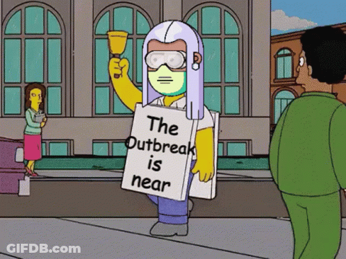 Cartoon Character Holding Outbreak Sign GIF