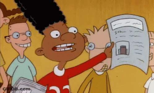 Cartoon Character Holding Paper In Front Of Children GIF