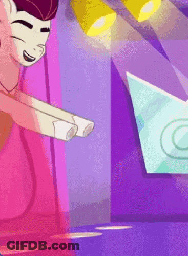 Cartoon Character Holding Paper In Front Of Purple Wall GIF