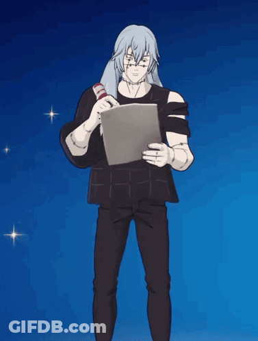 Cartoon Character Holding Paper On Blue Background GIF
