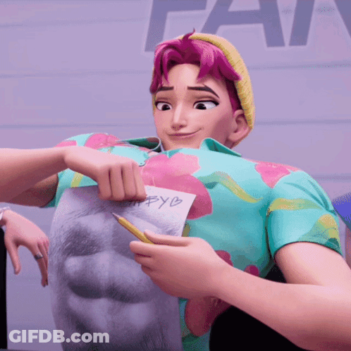 Cartoon Character Holding Paper Saying Happy GIF