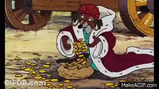 Cartoon Character Holding Pile Of Gold Coins GIF