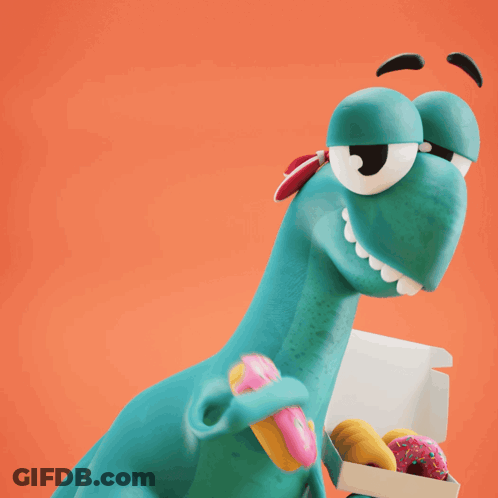 Cartoon Character Holding Pink Donut And Box Of Donuts GIF