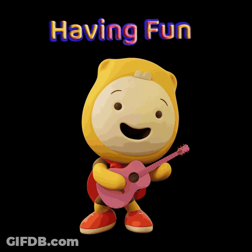 Cartoon Character Holding Pink Guitar Having Fun GIF
